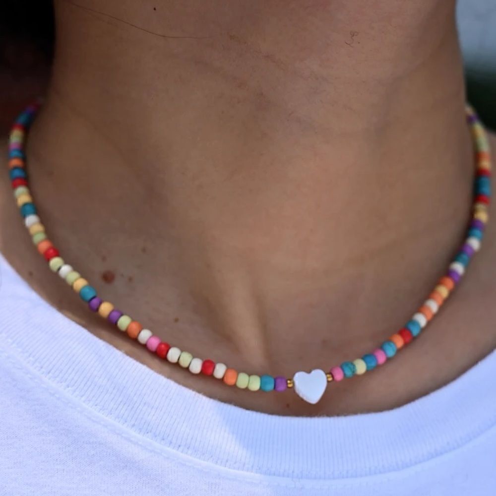 Beaded heart boho necklace #945